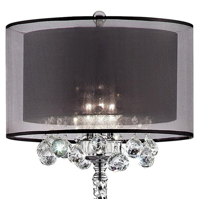 Home Outfitters Contempo Silver Floor Lamp with Black Shade and Crystal Accents