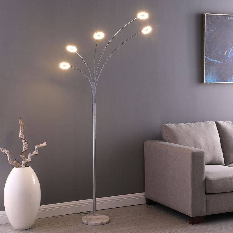 Home Outfitters 80" Silver 5 Light Contempo Arc LED Floor Lamp