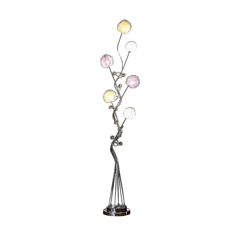 Home Outfitters 59" Steel Six Light LED Novelty Floor Lamp With Colorful Funky Floral Shades