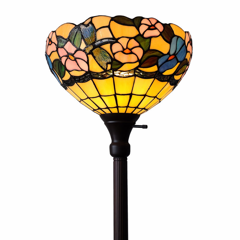 Home Outfitters 70" Brown Traditional Shaped Floor Lamp With Green And Brown Tiffany Glass Bowl Shade