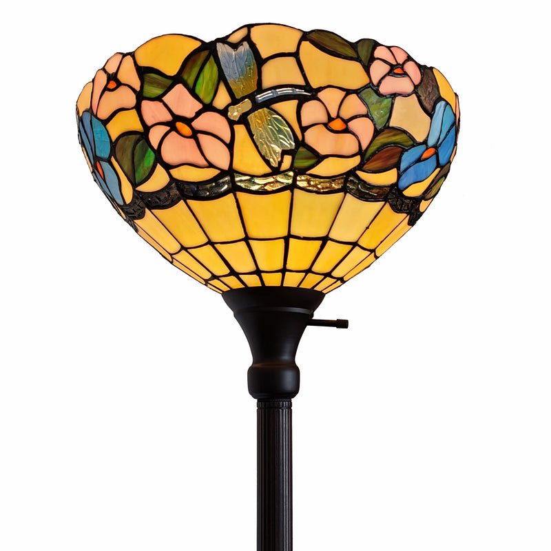 Home Outfitters 70" Brown Traditional Shaped Floor Lamp With Green And Brown Tiffany Glass Bowl Shade