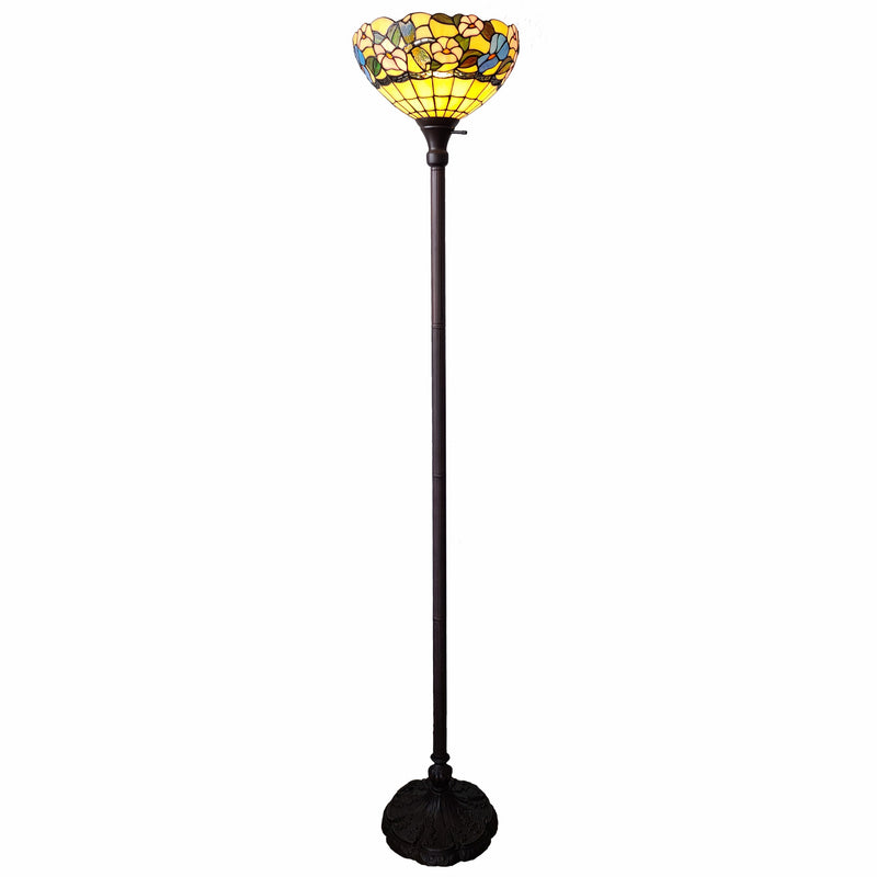 Home Outfitters 70" Brown Traditional Shaped Floor Lamp With Green And Brown Tiffany Glass Bowl Shade