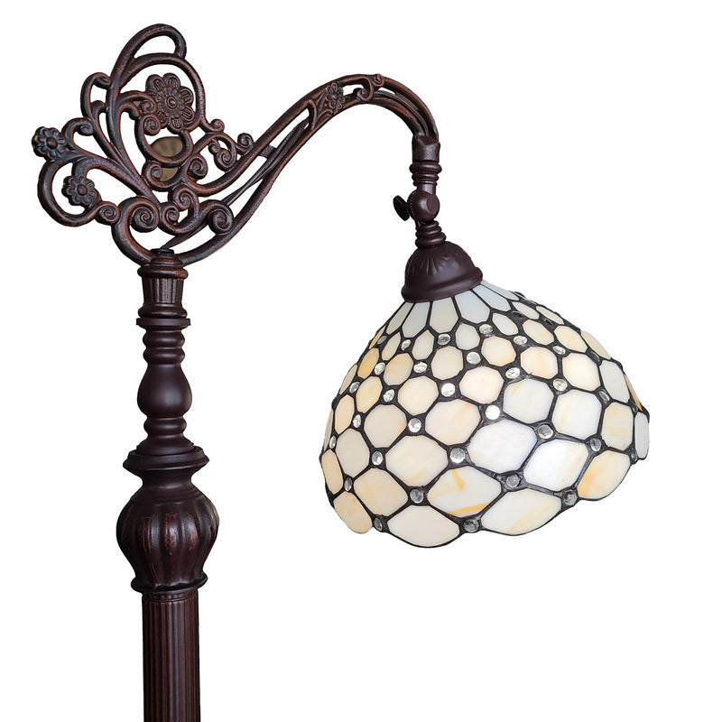 Home Outfitters 62" Brown Traditional Shaped Floor Lamp With White Stained Glass Bowl Shade