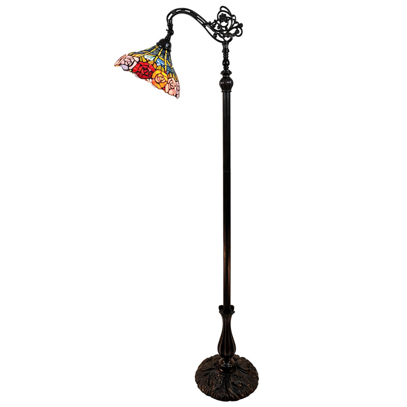 Home Outfitters 74" Brown Traditional Shaped Floor Lamp With Blue Red And Yellow Flowers Stained Glass Dome Shade