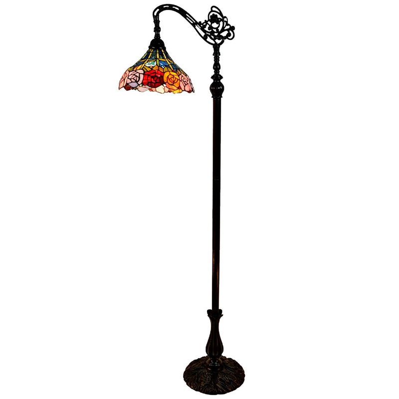 Home Outfitters 74" Brown Traditional Shaped Floor Lamp With Blue Red And Yellow Flowers Stained Glass Dome Shade