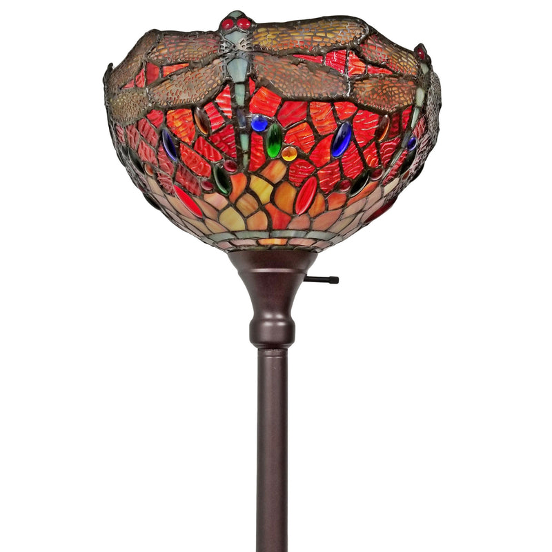 Home Outfitters 69" Brown Traditional Shaped Floor Lamp With Red Yellow And Brown Dragonfly Stained Glass Dome Shade