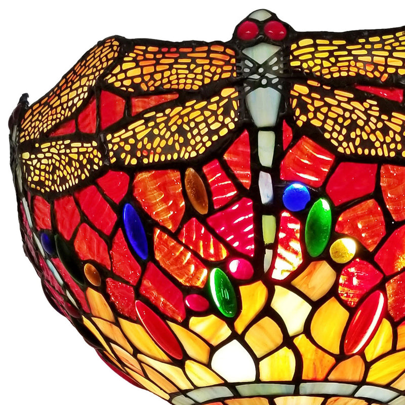 Home Outfitters 69" Brown Traditional Shaped Floor Lamp With Red Yellow And Brown Dragonfly Stained Glass Dome Shade