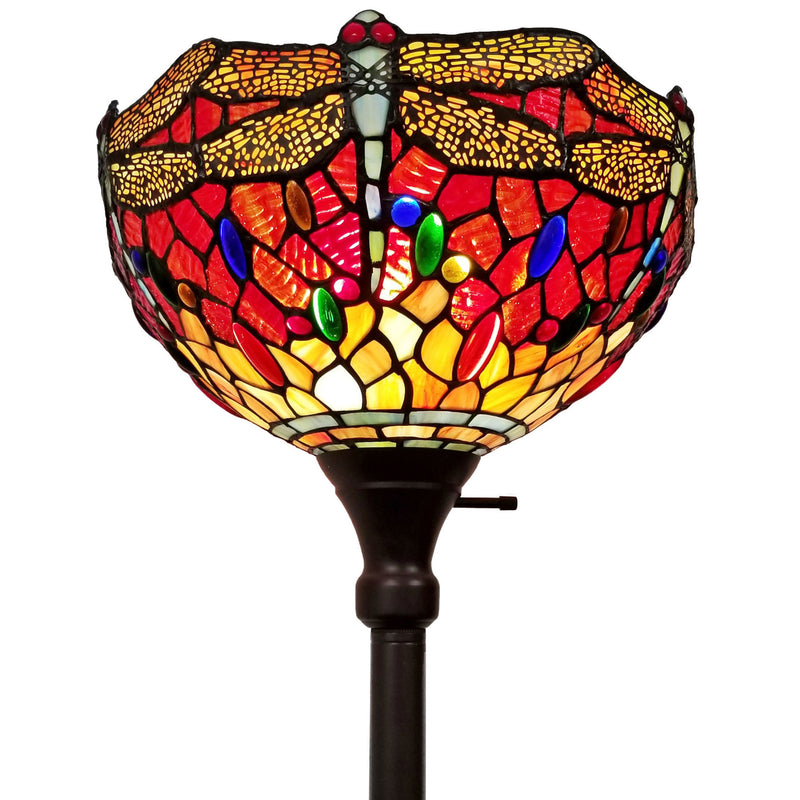 Home Outfitters 69" Brown Traditional Shaped Floor Lamp With Red Yellow And Brown Dragonfly Stained Glass Dome Shade