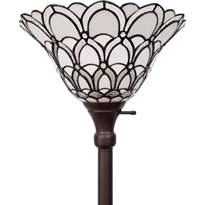 Home Outfitters 62" Brown Traditional Shaped Floor Lamp With White Stained Glass Bowl Shade