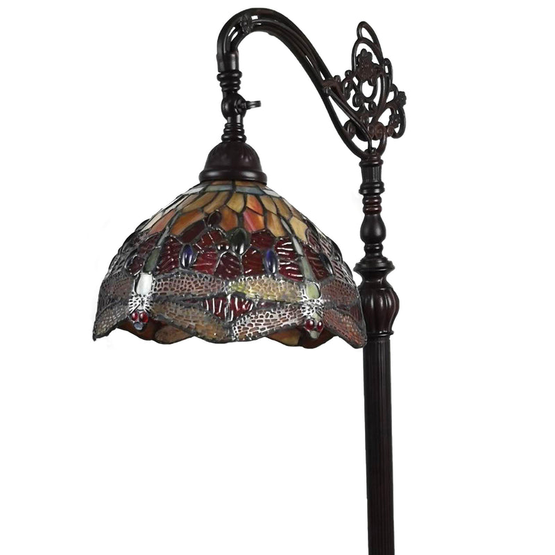 Home Outfitters 61" Brown Traditional Shaped Floor Lamp With Red Yellow And Brown Stained Glass Dome Shade