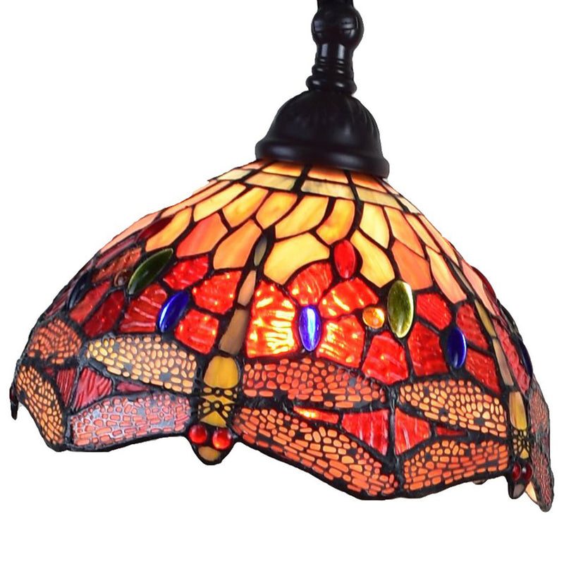 Home Outfitters 61" Brown Traditional Shaped Floor Lamp With Red Yellow And Brown Stained Glass Dome Shade