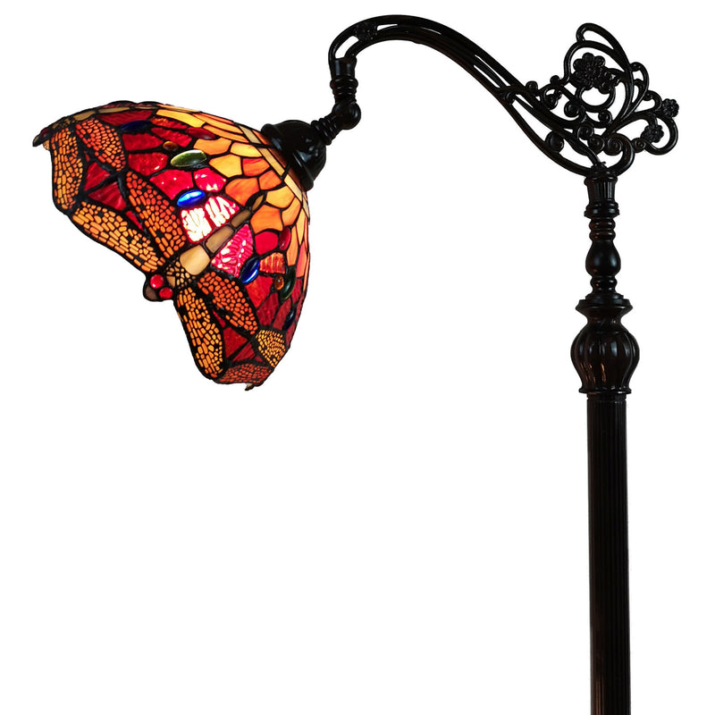 Home Outfitters 61" Brown Traditional Shaped Floor Lamp With Red Yellow And Brown Stained Glass Dome Shade