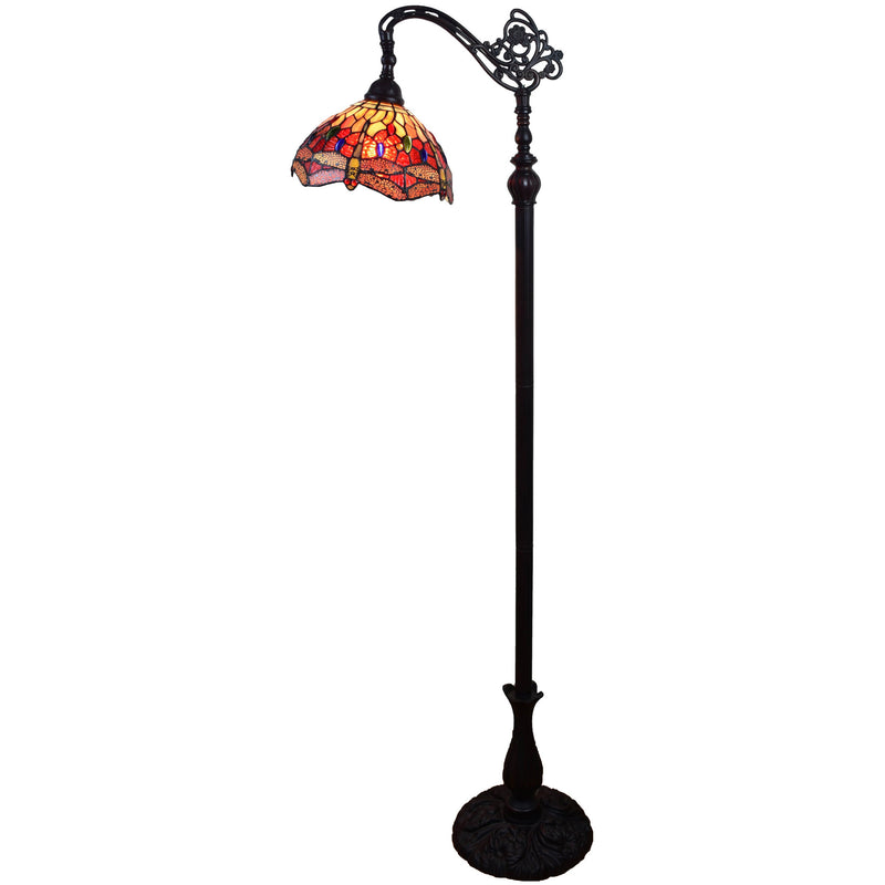 Home Outfitters 61" Brown Traditional Shaped Floor Lamp With Red Yellow And Brown Stained Glass Dome Shade