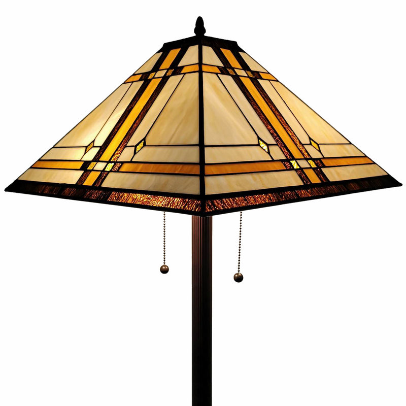 Home Outfitters 62" Brown Two Lights Traditional Shaped Floor Lamp With Brown And White Stained Glass Cone Shade