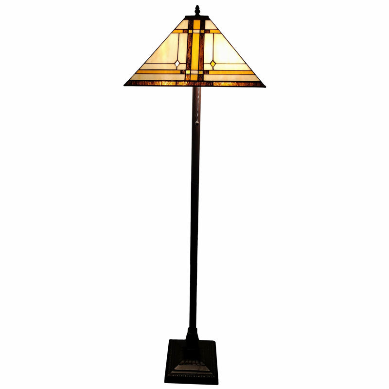 Home Outfitters 62" Brown Two Lights Traditional Shaped Floor Lamp With Brown And White Stained Glass Cone Shade