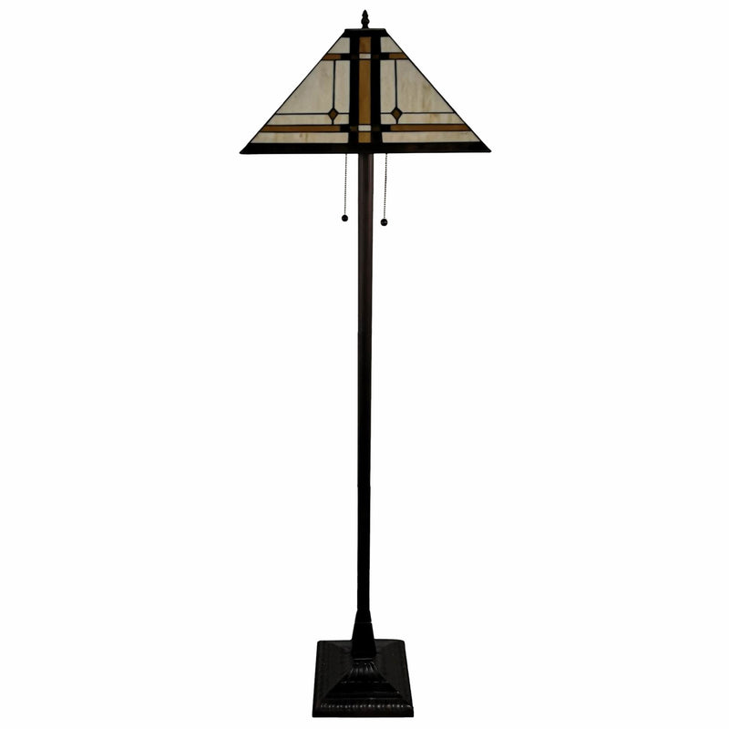 Home Outfitters 62" Brown Two Lights Traditional Shaped Floor Lamp With Brown And White Stained Glass Cone Shade