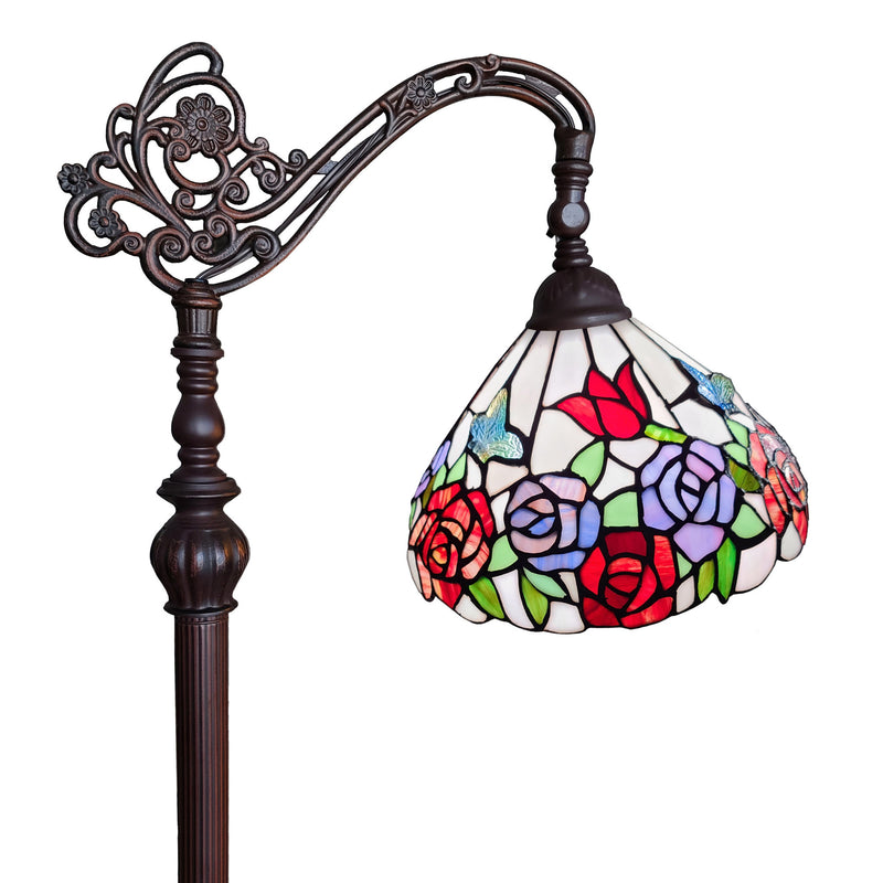 Home Outfitters 72" Brown Traditional Shaped Floor Lamp With White And Red Stained Glass Bowl Shade