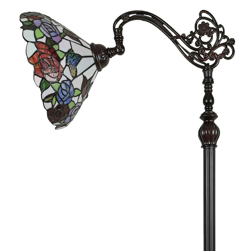 Home Outfitters 72" Brown Traditional Shaped Floor Lamp With White And Red Stained Glass Bowl Shade