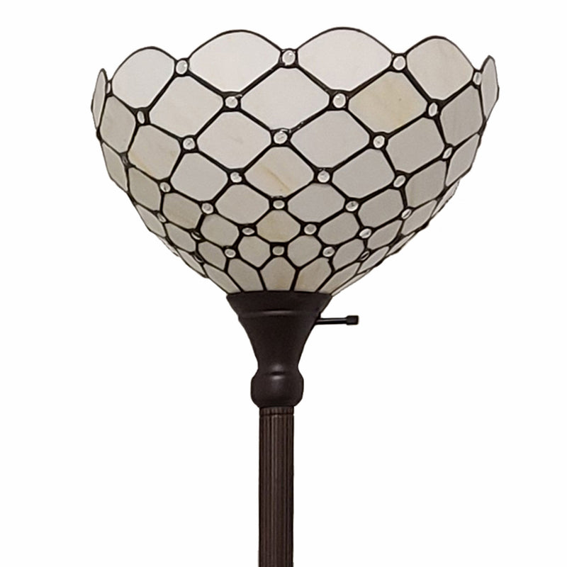 Home Outfitters 62" Brown Traditional Shaped Floor Lamp With White Stained Glass Bowl Shade