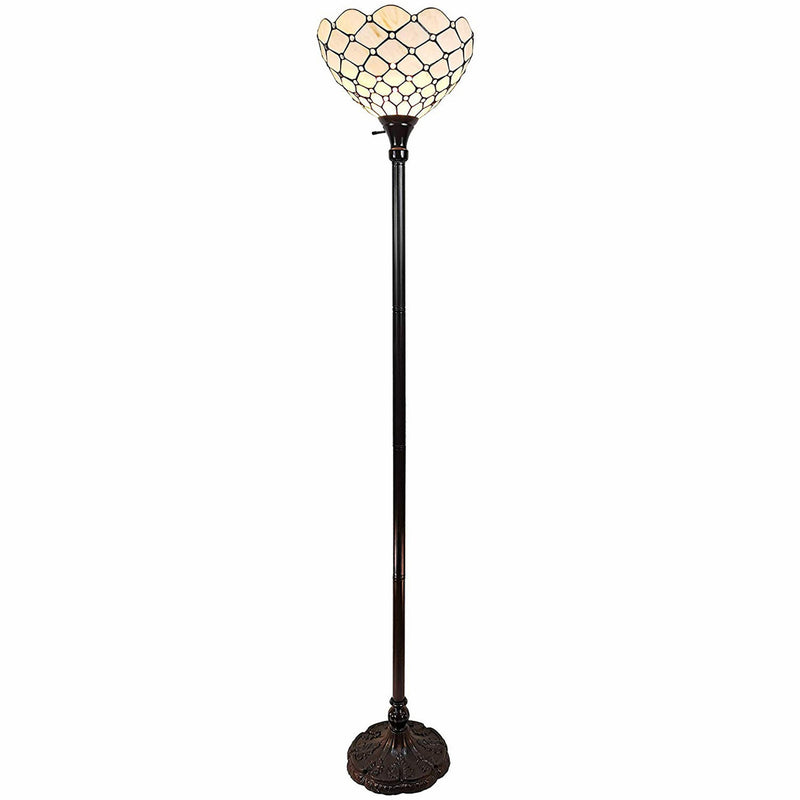 Home Outfitters 62" Brown Traditional Shaped Floor Lamp With White Stained Glass Bowl Shade