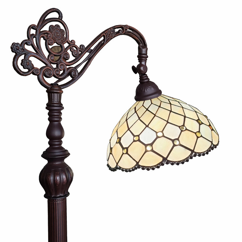 Home Outfitters 62" Brown Traditional Shaped Floor Lamp With White Stained Glass Bowl Shade