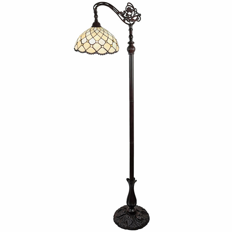 Home Outfitters 62" Brown Traditional Shaped Floor Lamp With White Stained Glass Bowl Shade