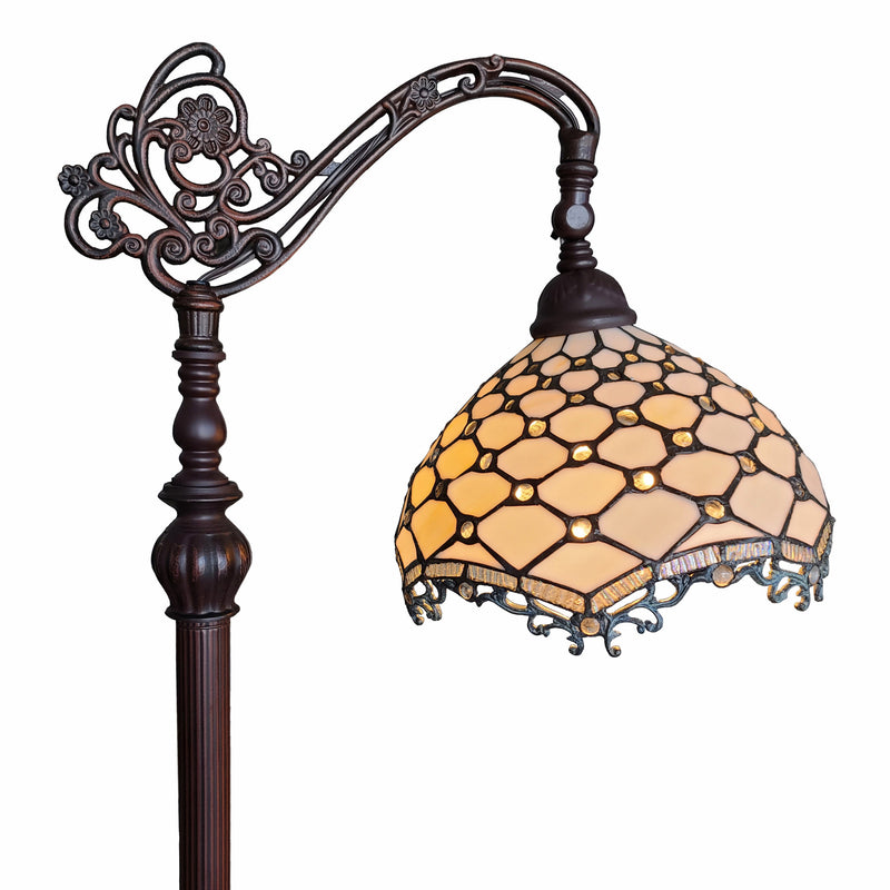 Home Outfitters 62" Brown Traditional Shaped Floor Lamp With White Tiffany Glass Bowl Shade