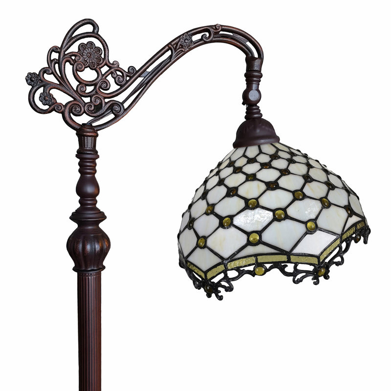 Home Outfitters 62" Brown Traditional Shaped Floor Lamp With White Tiffany Glass Bowl Shade