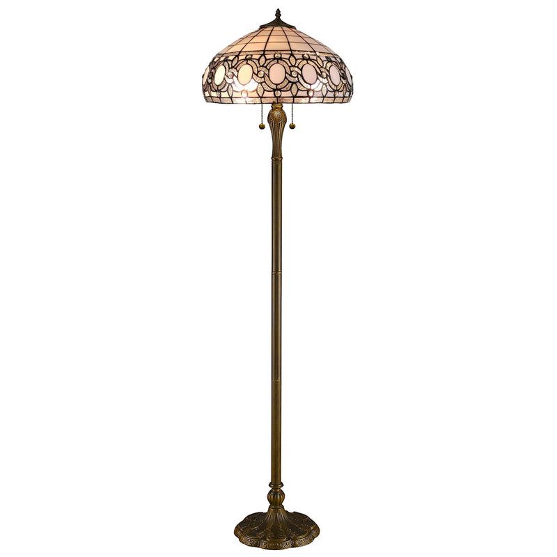 Home Outfitters 63" Brown Two Light Traditional Shaped Floor Lamp With White Stained Glass Bowl Shade