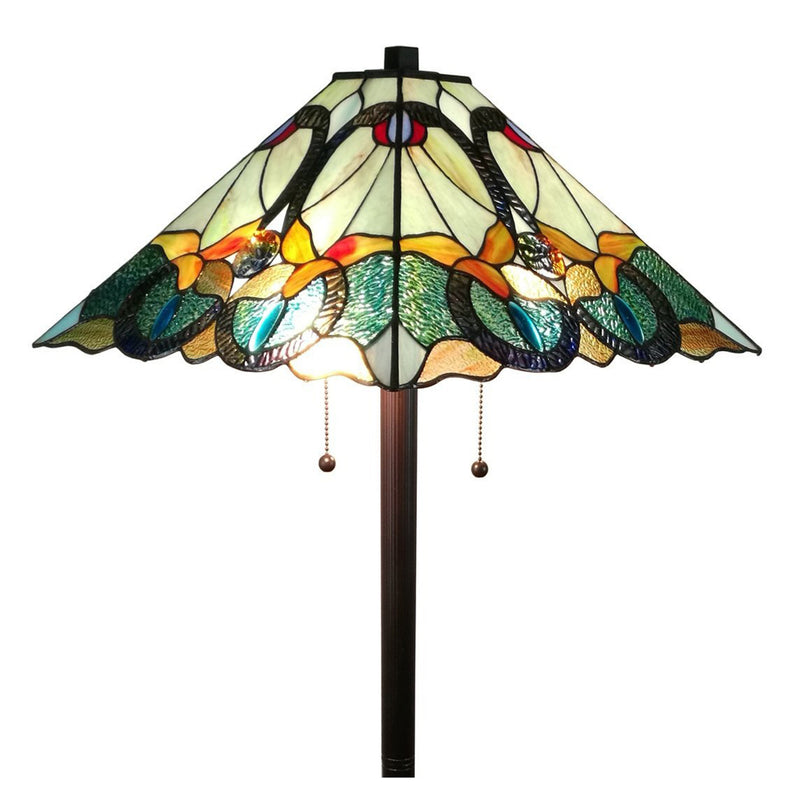 Home Outfitters 62" Brown Two Light Traditional Shaped Floor Lamp With Brown And Blue Stained Glass Cone Shade