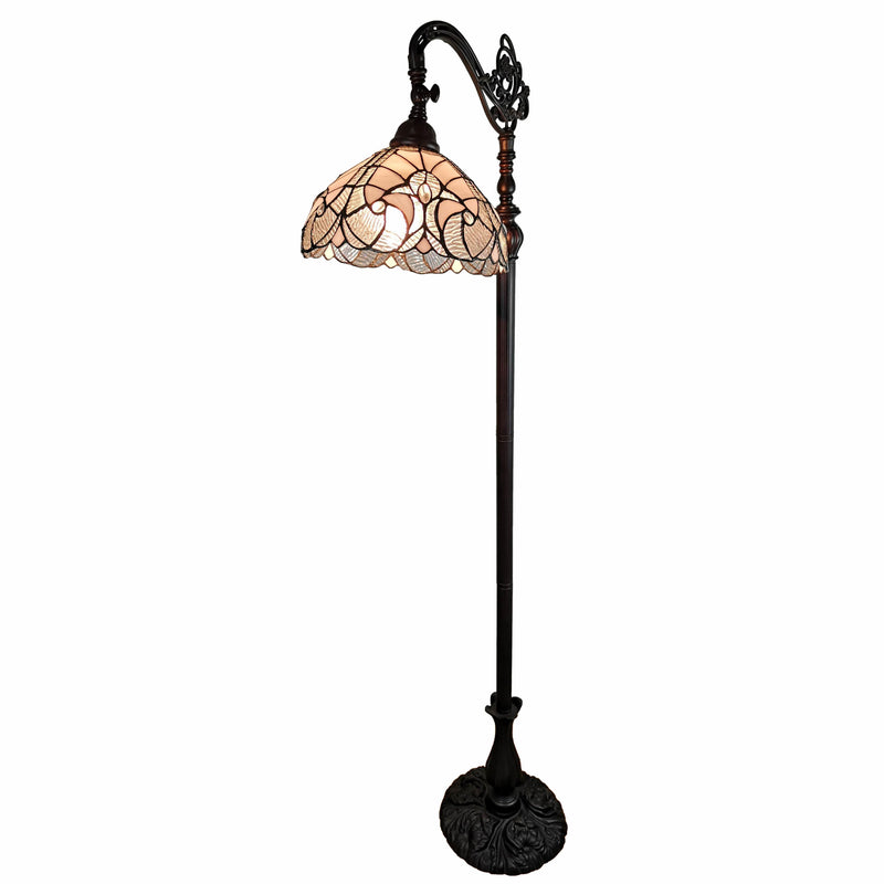 Home Outfitters 62" Brown Traditional Shaped Floor Lamp With White Stained Glass Bowl Shade