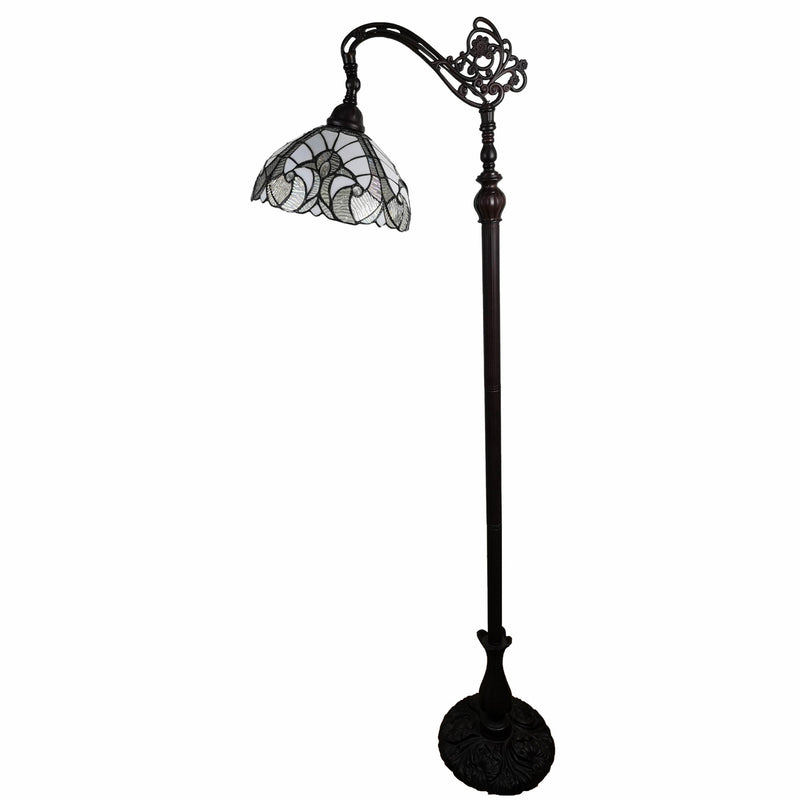 Home Outfitters 62" Brown Traditional Shaped Floor Lamp With White Stained Glass Bowl Shade