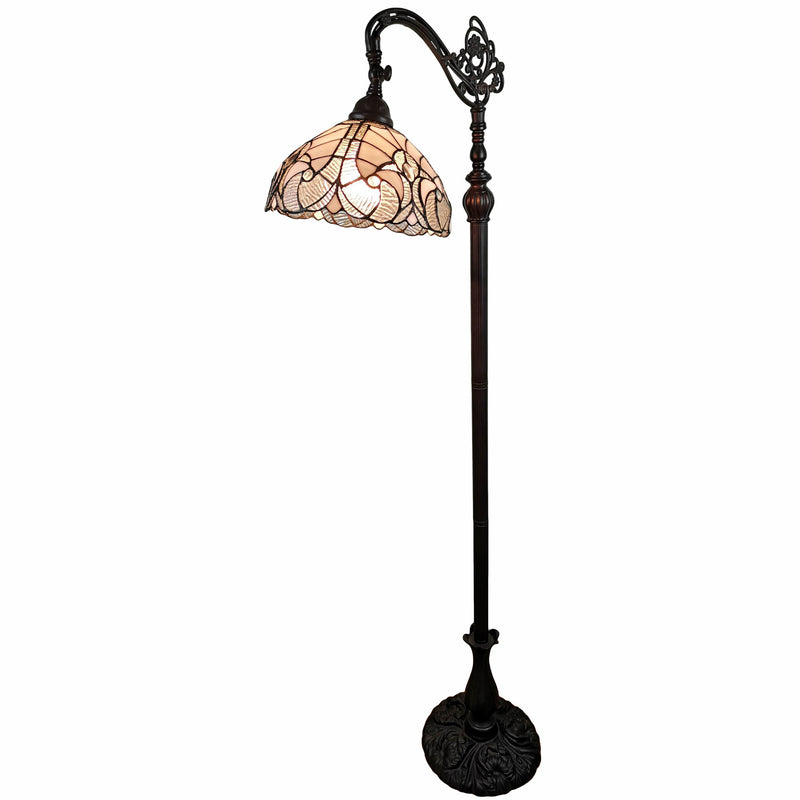 Home Outfitters 62" Brown Traditional Shaped Floor Lamp With White Stained Glass Bowl Shade