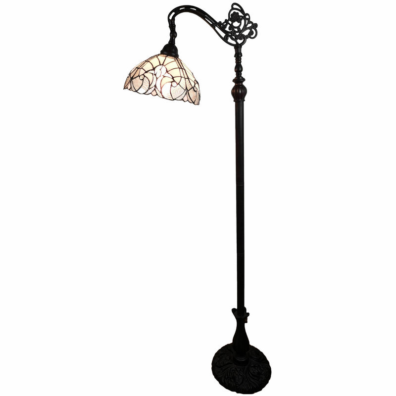 Home Outfitters 62" Brown Traditional Shaped Floor Lamp With White Stained Glass Bowl Shade