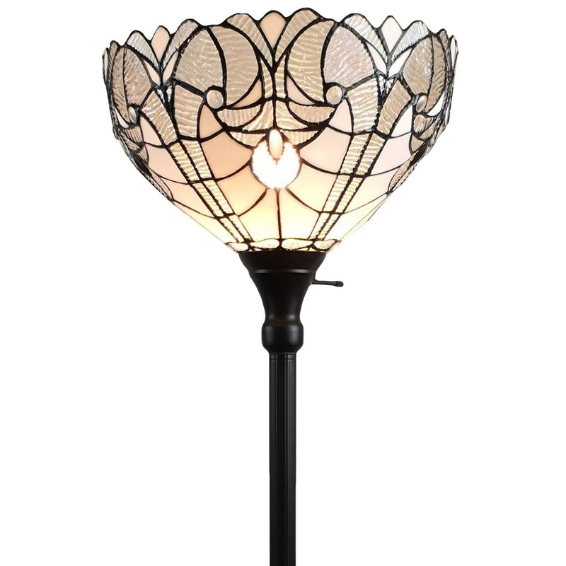 Home Outfitters 62" Brown Traditional Shaped Floor Lamp With White Stained Glass Bowl Shade