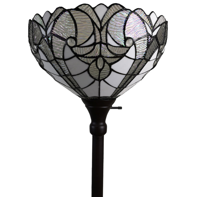 Home Outfitters 62" Brown Traditional Shaped Floor Lamp With White Stained Glass Bowl Shade