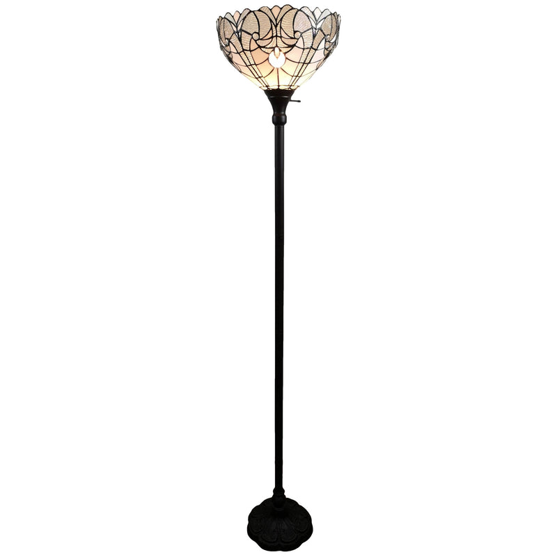 Home Outfitters 62" Brown Traditional Shaped Floor Lamp With White Stained Glass Bowl Shade