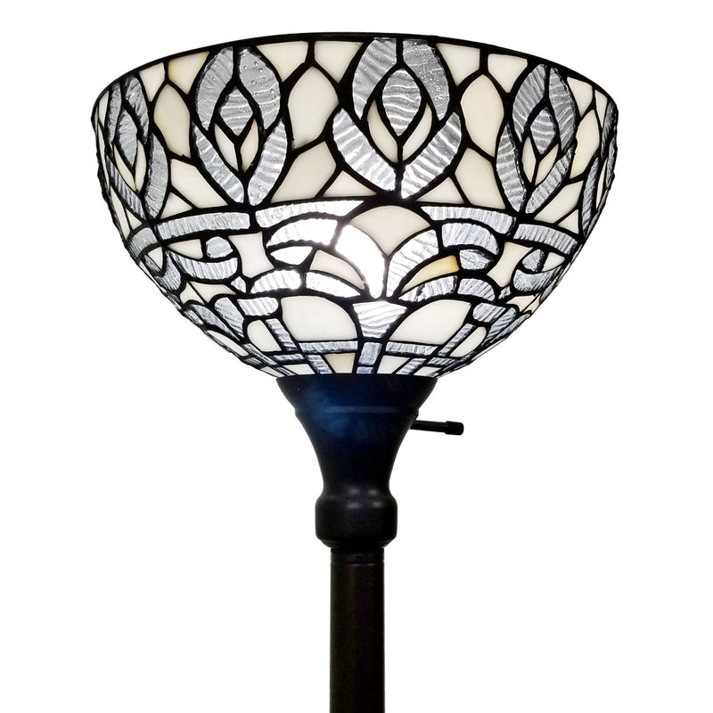 Home Outfitters 62" Brown Traditional Shaped Floor Lamp With White Peacock Feather Stained Glass Dome Shade