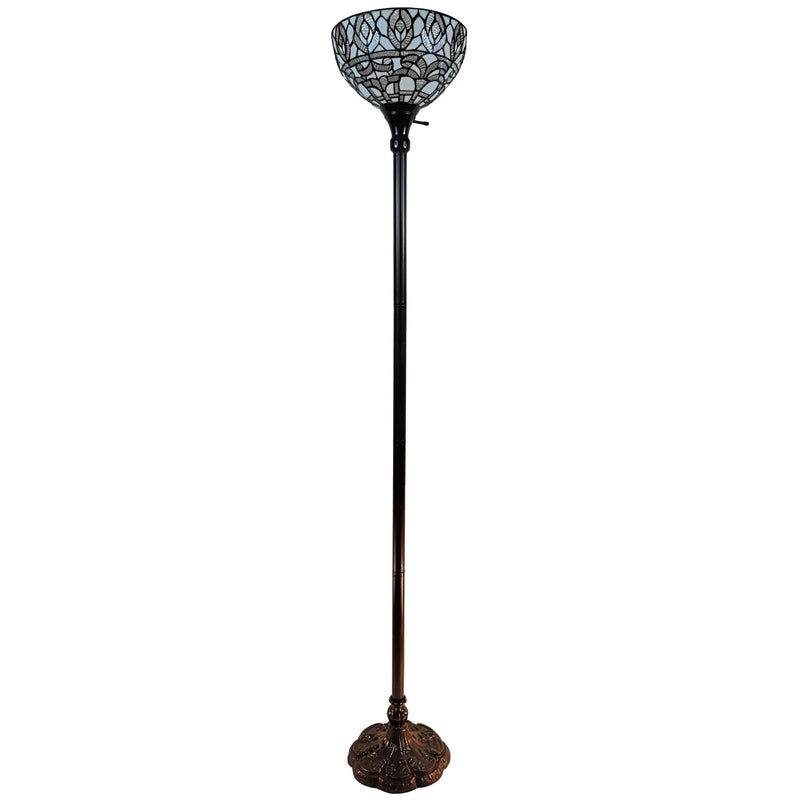 Home Outfitters 62" Brown Traditional Shaped Floor Lamp With White Peacock Feather Stained Glass Dome Shade