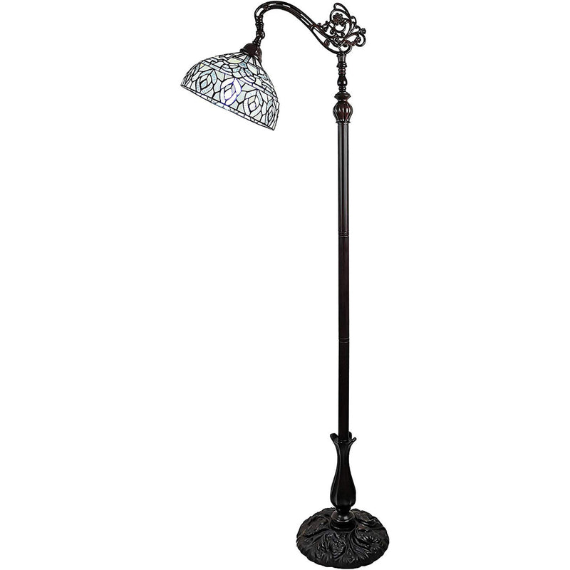 Home Outfitters 72" Brown Traditional Shaped Floor Lamp With White Peacock Feather Stained Glass Dome Shade