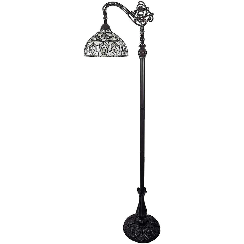 Home Outfitters 72" Brown Traditional Shaped Floor Lamp With White Peacock Feather Stained Glass Dome Shade