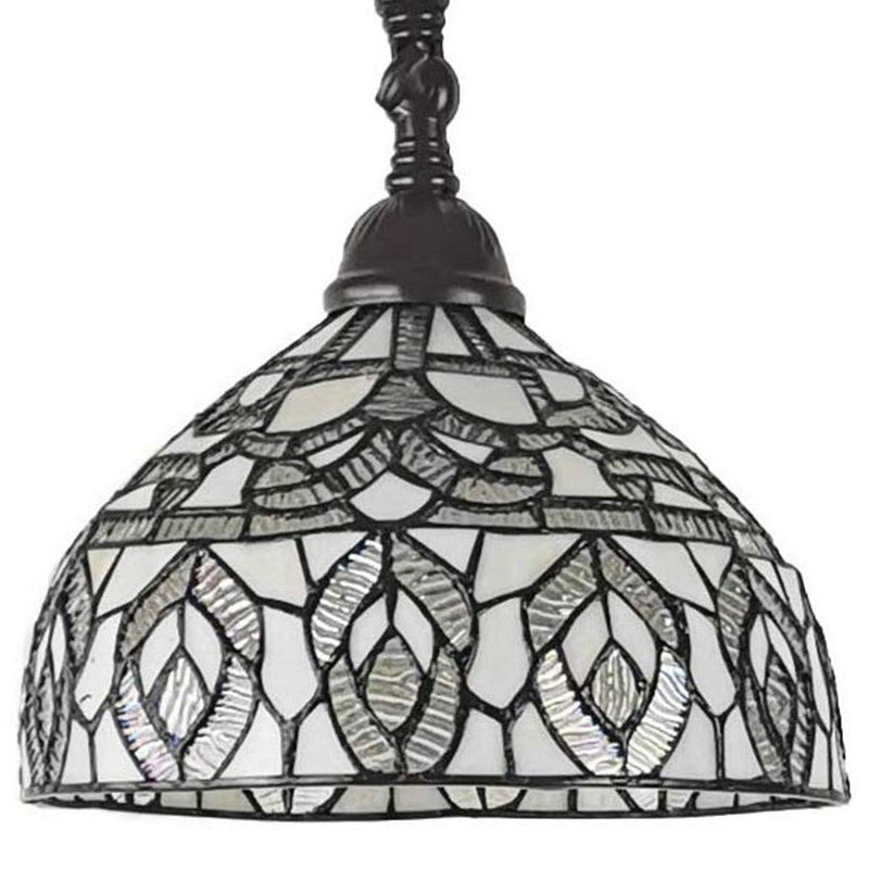 Home Outfitters 72" Brown Traditional Shaped Floor Lamp With White Peacock Feather Stained Glass Dome Shade