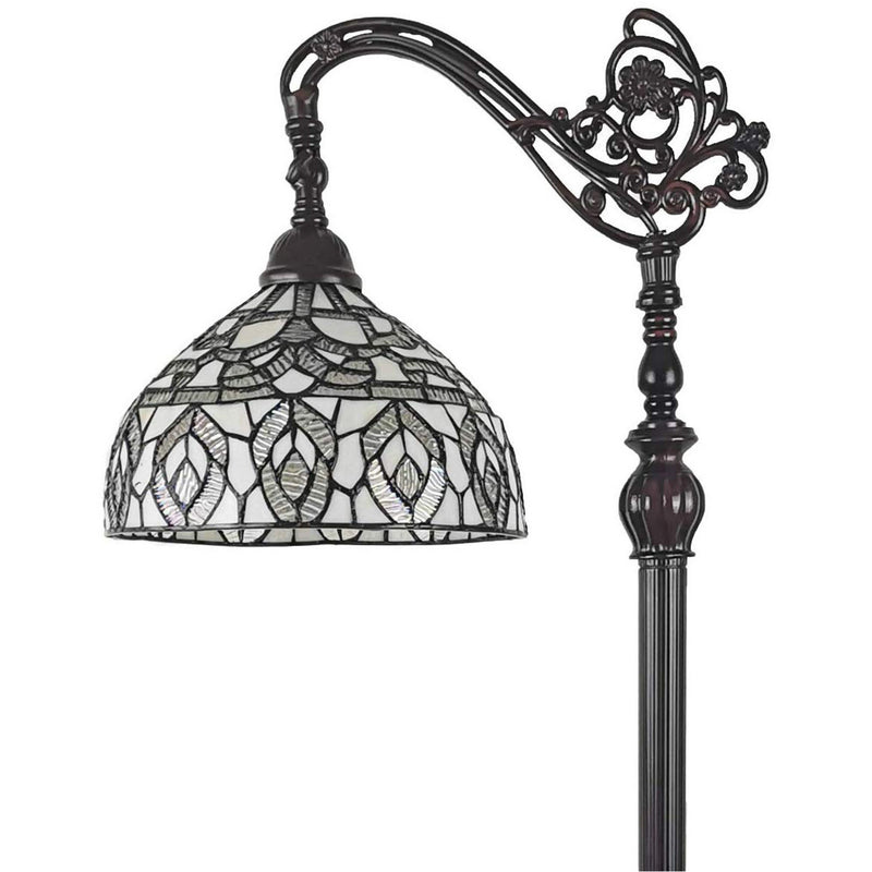 Home Outfitters 72" Brown Traditional Shaped Floor Lamp With White Peacock Feather Stained Glass Dome Shade