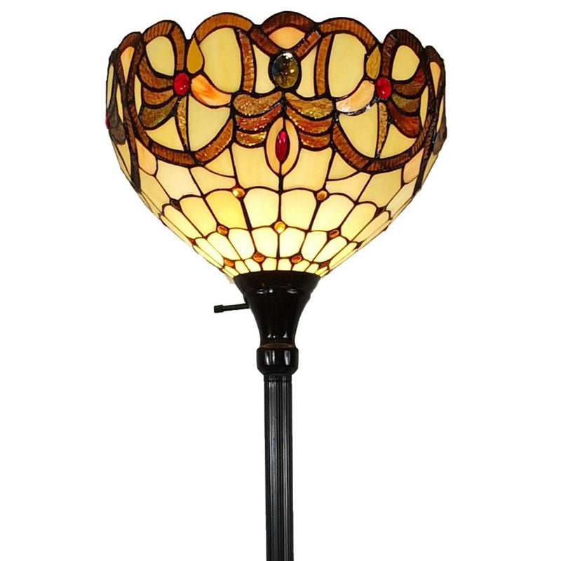 Home Outfitters 62" Brown Traditional Shaped Floor Lamp With White And Brown Stained Glass Bowl Shade