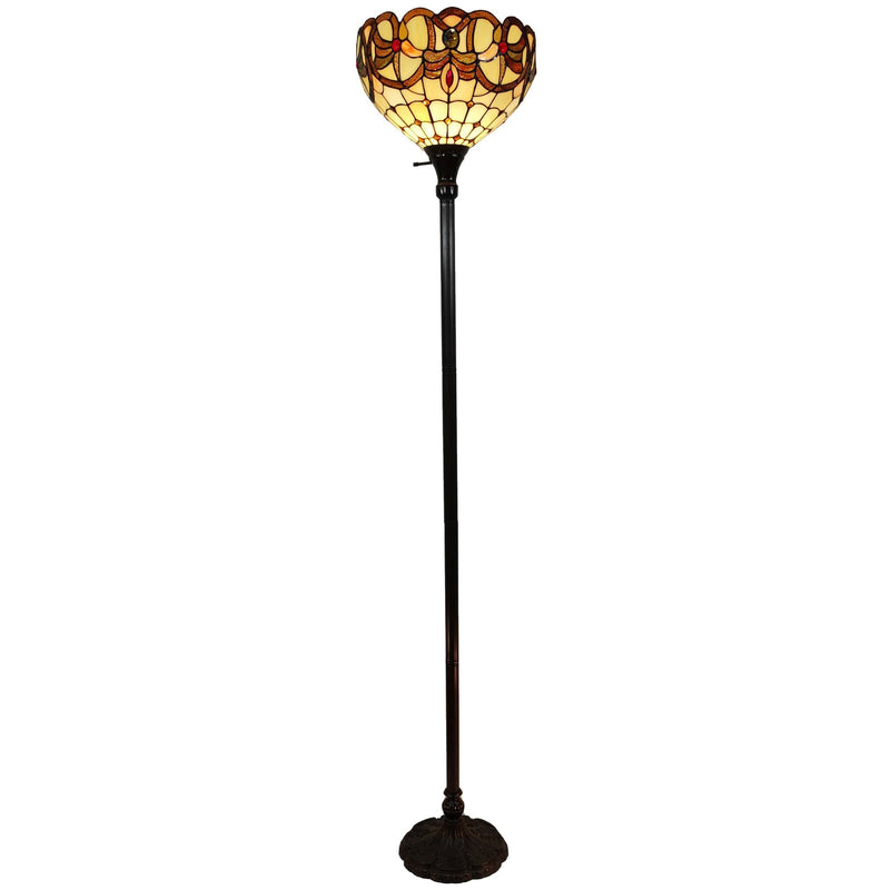 Home Outfitters 62" Brown Traditional Shaped Floor Lamp With White And Brown Stained Glass Bowl Shade