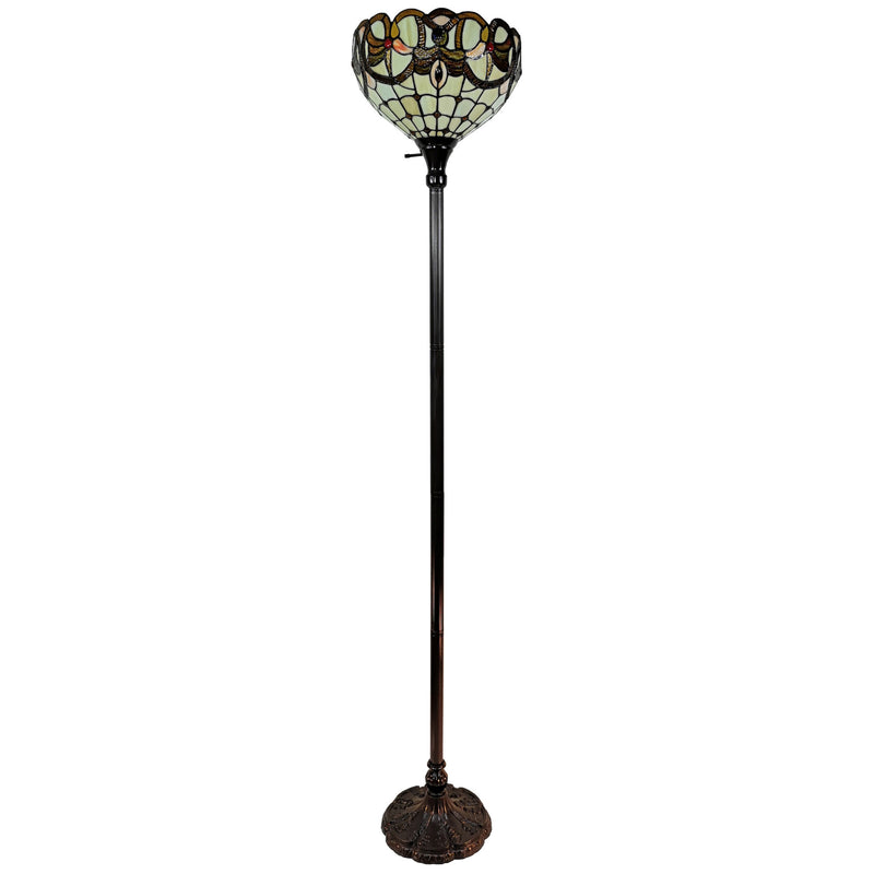 Home Outfitters 62" Brown Traditional Shaped Floor Lamp With White And Brown Stained Glass Bowl Shade