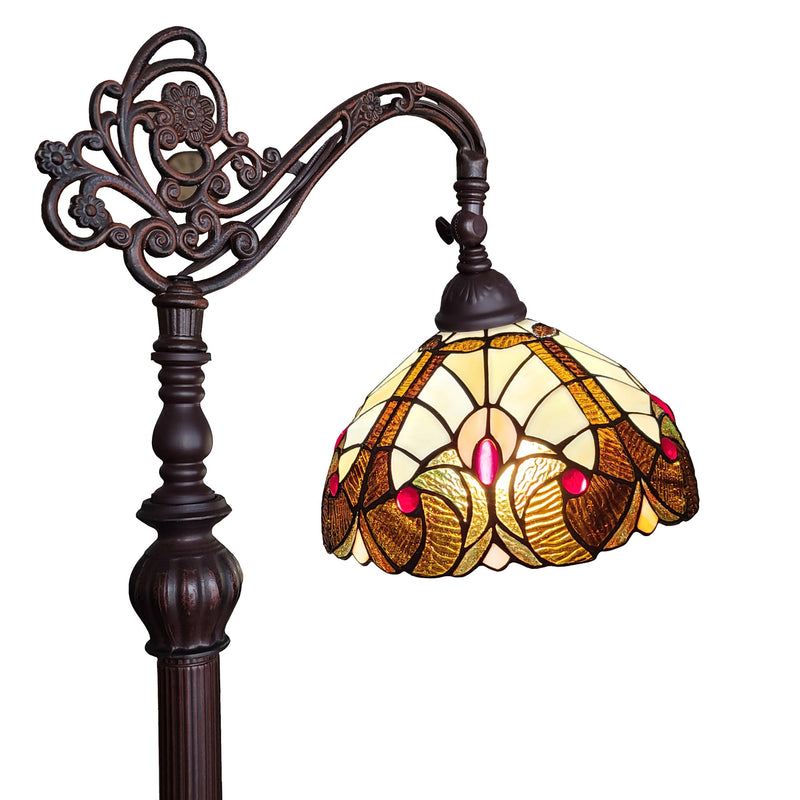 Home Outfitters 62" Brown Traditional Shaped Floor Lamp With Brown And Red Stained Glass Bowl Shade