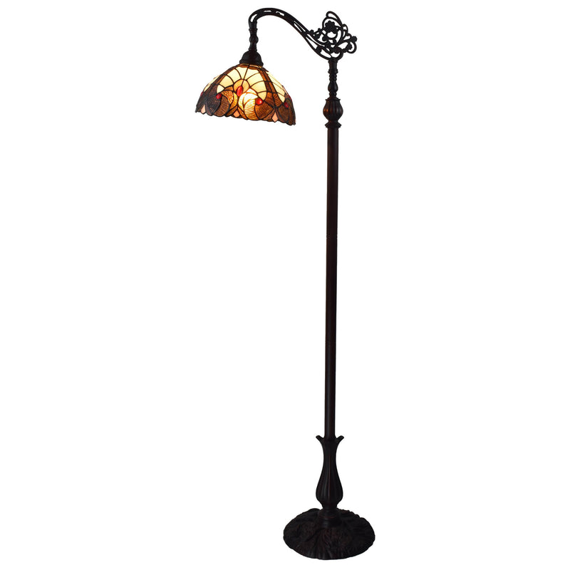 Home Outfitters 62" Brown Traditional Shaped Floor Lamp With Brown And Red Stained Glass Bowl Shade