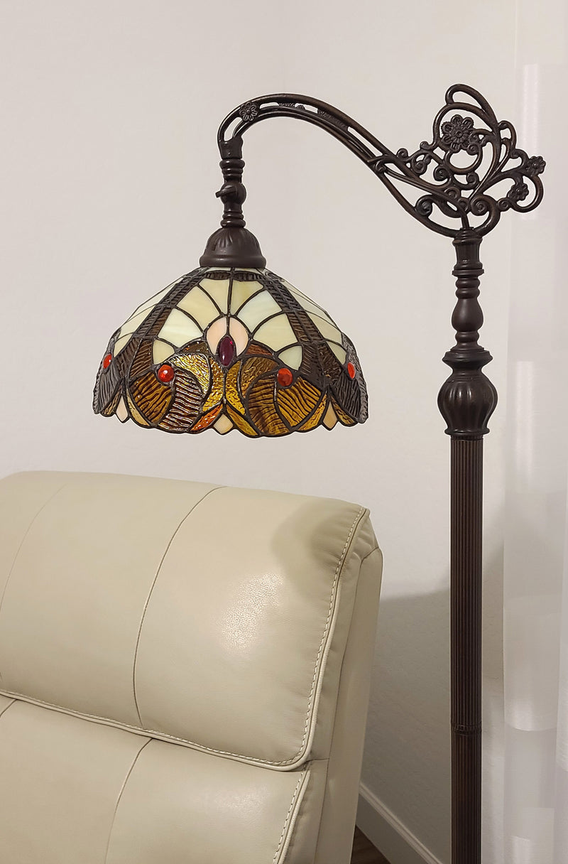 Home Outfitters 62" Brown Traditional Shaped Floor Lamp With Brown And Red Stained Glass Bowl Shade