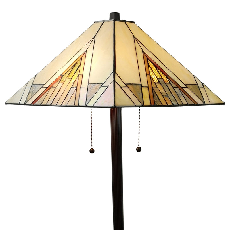 Home Outfitters 62" Brown Two Light Traditional Shaped Floor Lamp With Beige And Brown Geometric Stained Glass Empire Shade